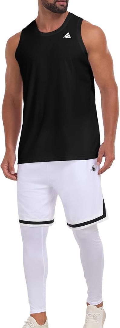 Inno 2 Piece Workout Set Gym Clothes for Men Shirt and Shorts with Leggings Moisture-wicking Athletic Outfits (X-Large, Black)