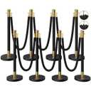 8 Pack Black&Gold Stanchions and Velvet Ropes Set, Stainless Steel Crowd Control Barriers, 6Pcs Black Ropes and Poles for Party Supplies,Photobooth Accessories, Prom,Birthday,Business,Wedding, Museums