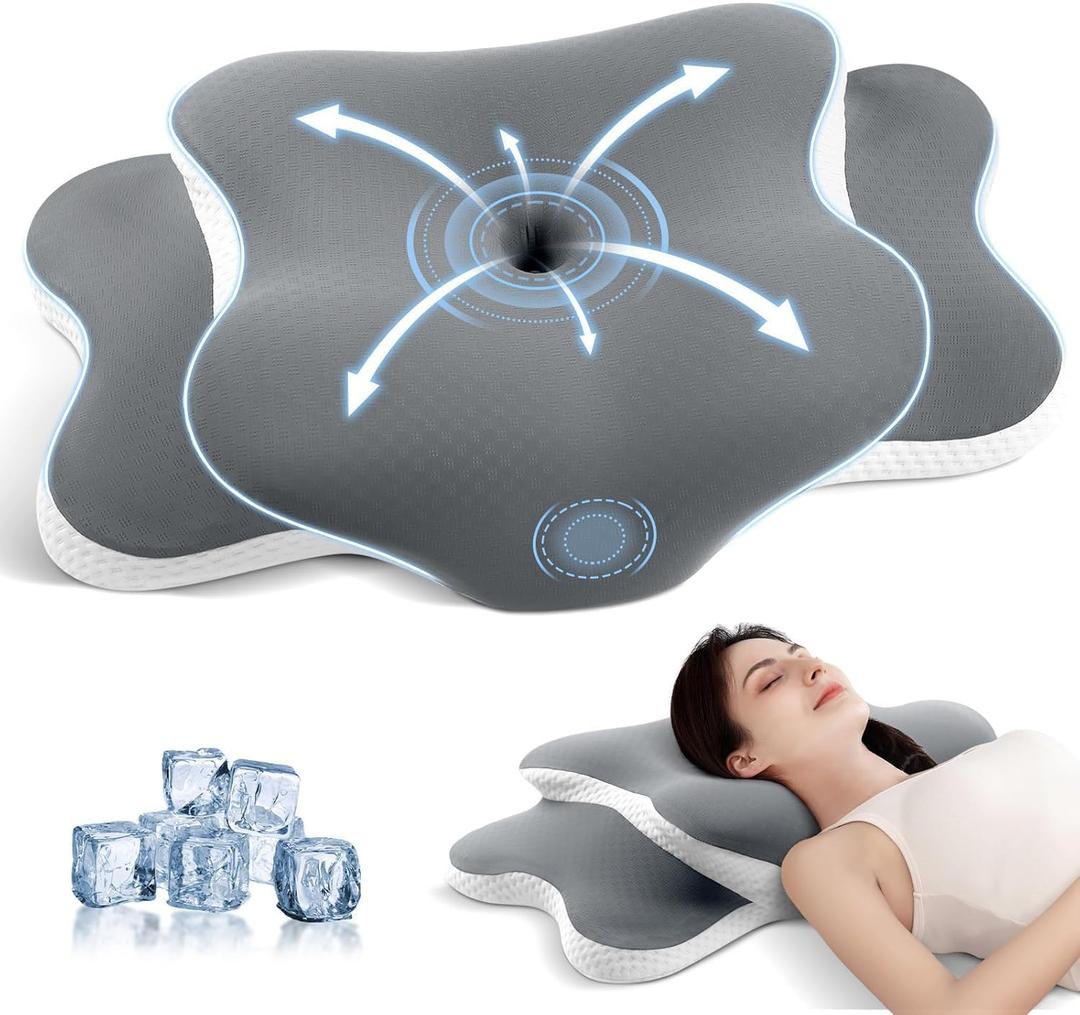 JINXIA Cervical Neck Pillow for Sleeping, Odorless Memory Foam Pillows & Soft Silk Cover, Ergonomic Orthopedic Pillow for Side Back Stomach Sleepers, Neck and Shoulder Pain Relief, Gray