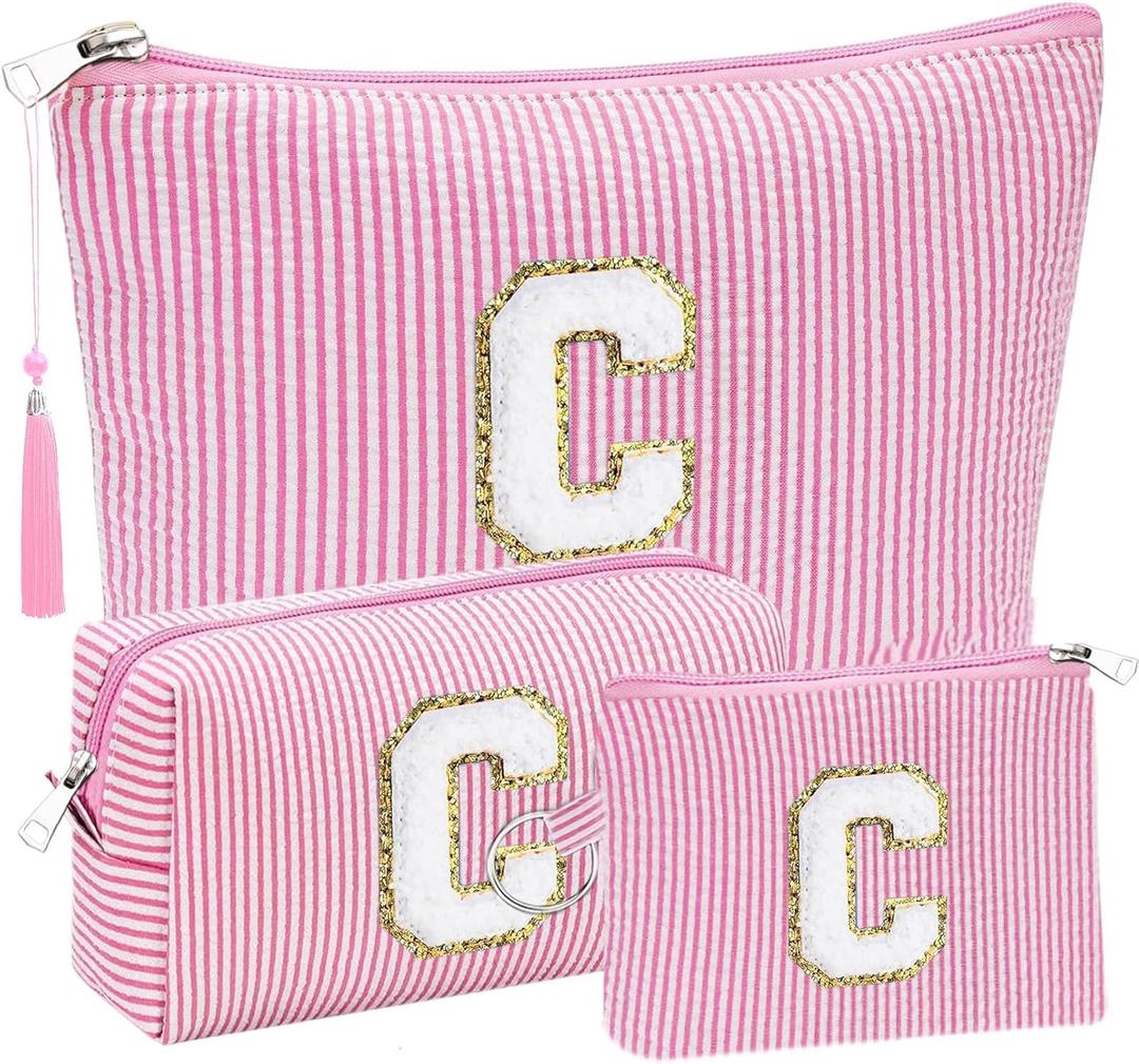 Initial Gifts Travel Cosmetic Makeup Pouch Bags Sets for Purse, 3pcs Stoney Clover Dupes Pouch Makeup Bag, Personalized Cosmetic Bags Set for Women, Make up Bag for Teen Girls 13 14 15 16 17 (C, Pink)