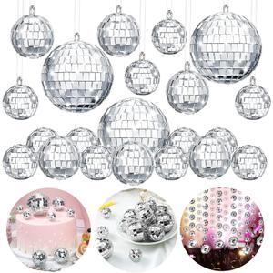MTLEE 20 Pcs Disco Balls Decoration Mirror Disco Ball Assorted Silver Hanging Mini Glass Different Sizes Reflective with Rope for 70s Wedding Dance Music Prom Props(3.9 Inch, 3.15 Inch, 2 Inch)