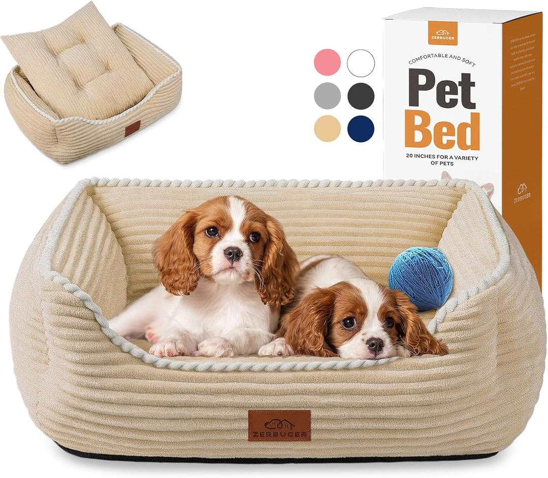 Rectangle Cat Dog Bed for Pets Indoor Outdoor Machine Washable Sleeping Sofa Non-Slip Bottom Soft Puppy Bed Durable Orthopedic Calming Pet Cuddler (Medium, Coffee)