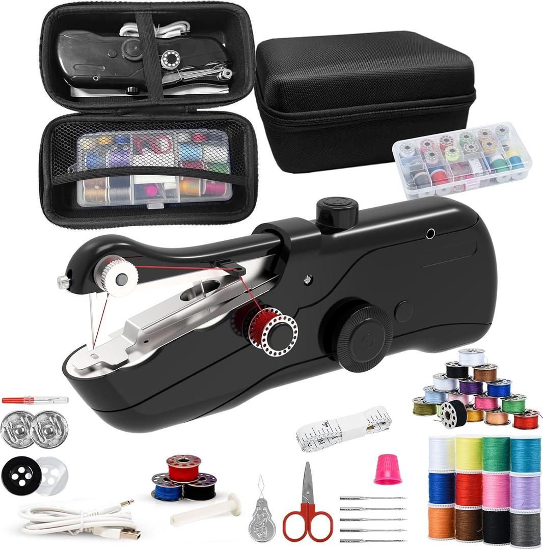 Beginner's Sewing kit with Storage Handheld Sewing Machine, Portable Sewing Machine with Storage, Electric Switch, Two Speed Modes,Easy to Operate.Sewing Machine for Beginners.Black with Accessories.