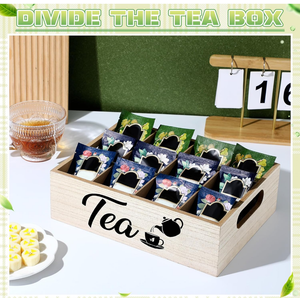 Bamboo Tea Bag Organizer with 12 Compartments Reusable Wooden Tea Box Holder Drawer with Handles Divided Storage Organizer for Coffee Station, Sugar Packets, Sweeteners, Small Packets