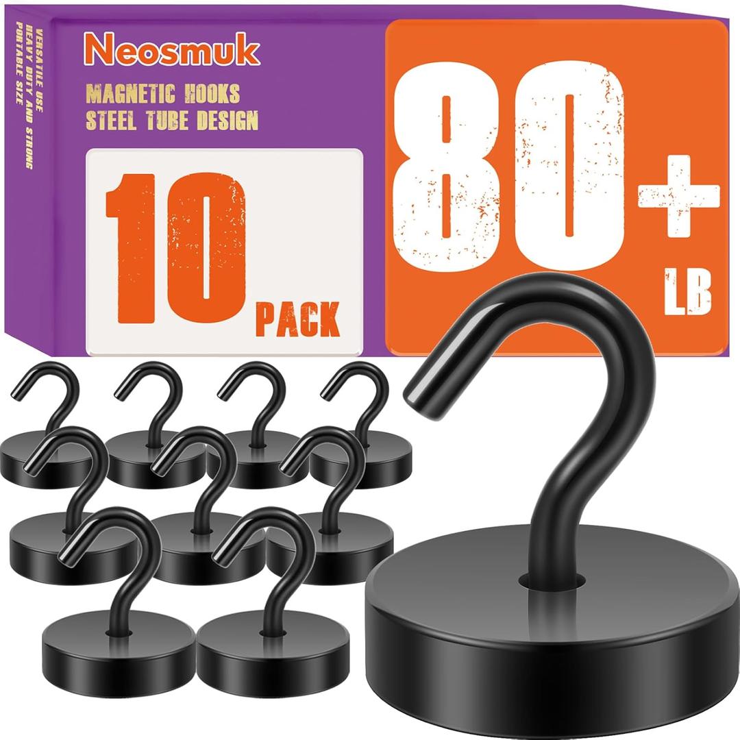 Neosmuk Magnetic Hooks, Cruise Ship Essentials, 80lb+ Heavy Duty Magnetic Hooks for Cruise Cabins, Refrigerator, Grill, Hanging, and Travel | Extra Strong Must-Haves Magnet Hook, Black