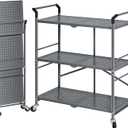 Rolling Utility Cart Folding Cart with Wheels - 3 Tier Collapsible Metal Cart, Large Capacity