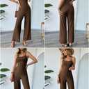 BLENCOT Maternity Ribbed Jumpsuit Sleeveless Square Neck Wide Leg Stretchy One Piece Romper (Brown, S)