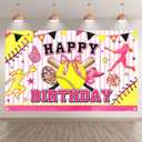 72x43inch Pink Softball Happy Birthday Backdrop Watercolor Bowler Yellow Star Sports Themed Photography Background Girls Kids Teens Party Decoration Photo Props