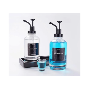 Molimoli Hand Bathroom Soap Dispenser Set, Glass Mouthwash Dispenser for Bathroom, Dish Soap Dispenser for Kitchen Sink, Soap Dispenser Pump, 500ml/16.9 Oz, Set of 2, Black