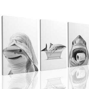 UCRAASDEB Framed Funny Dog Bathroom Canvas Wall Art Set of 3 Black Labrador Posters Gifts for Dog Lovers Cute Animal Aesthetic Painting Prints Decor for Bathroom Washroom Restroom Toilet 24'' x 16''