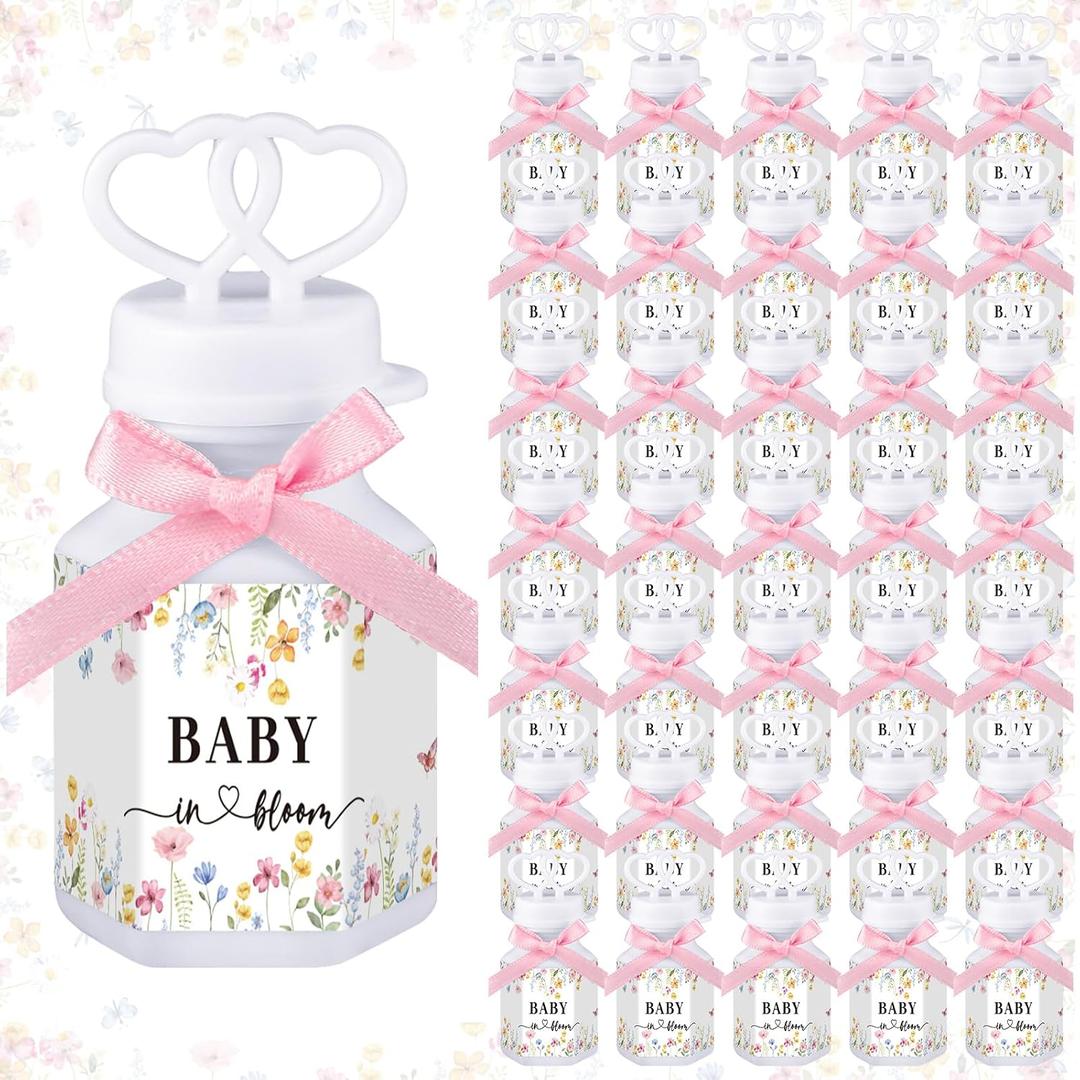 150 Pcs Baby in Bloom Favors Baby Shower Bubbles Bulk with Bubble Solution Mini Bubble Gifts Mini Heart Wand for Birthday Gifts Goodie Bag Stuffers Party Favors