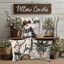 Rustic Christmas Holiday Throw Pillow Covers 18x18 Couch Cushion Covers, Pastel Country Striped Decorations for Porch Home, Xmas Reindeer Tree Snowman Farmhouse Pillow Cases Winter Decor Set of 4