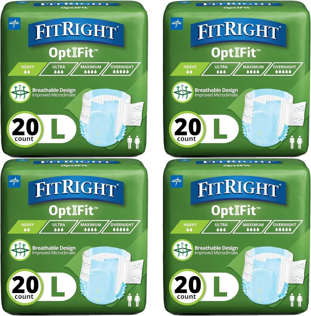 FitRight OptiFit Extra Adult Briefs, Incontinence Diapers with Tabs, Moderate Absorbency, Large, 44 to 56", 80 count