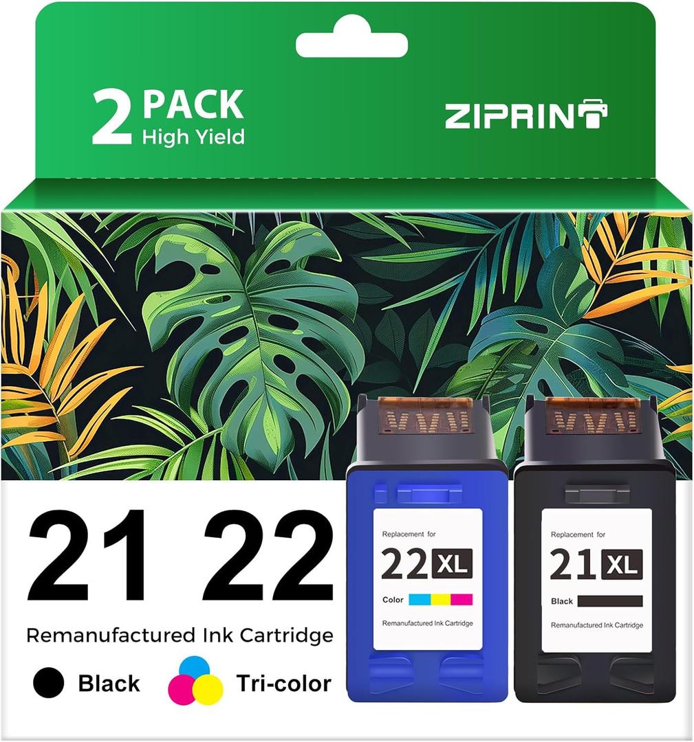 ZIPRINT Remanufactured Ink Cartridge Replacement for HP 21 22 21XL 22XL (C9351AN & C9352AN) for HP Deskjet F4180 F2210 D1560 D1530 D1420 D1520 3915 3930 PSC 1410 Officejet 4315 J3680 Printer, 2-Pack