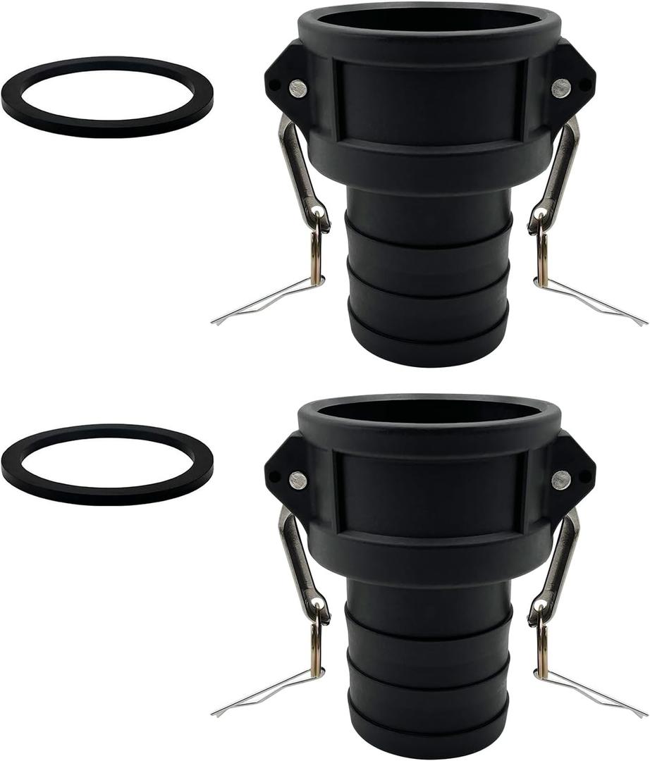 Polypropylene Type C Cam Groove Fitting Female 3/4" C-75 Camlock with 0.75" Hose Shank Cam lock - 2 Pack Lightweight Corrosion-Proof Couplings w/Quick-Connect & Spare Gaskets