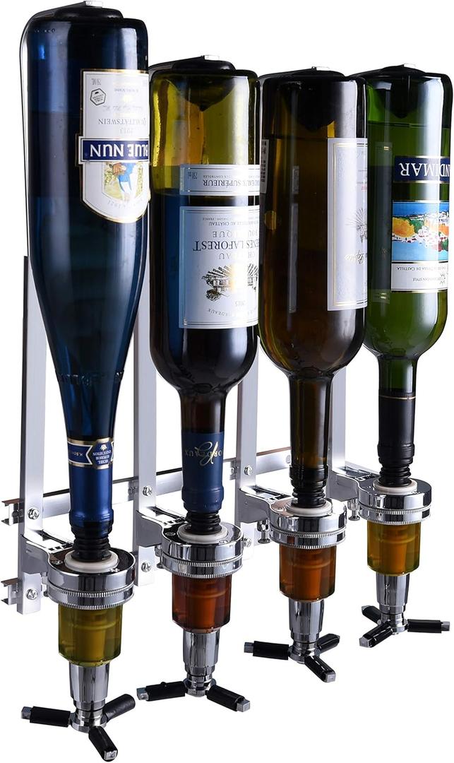 4 Bottle Wall Mounted Liquor Dispenser Bar Butler Bracket Solo Optic Spirit Wine Beer Alcohol Bottle Beverage Stand Revolving Nozzle Drinkware Set