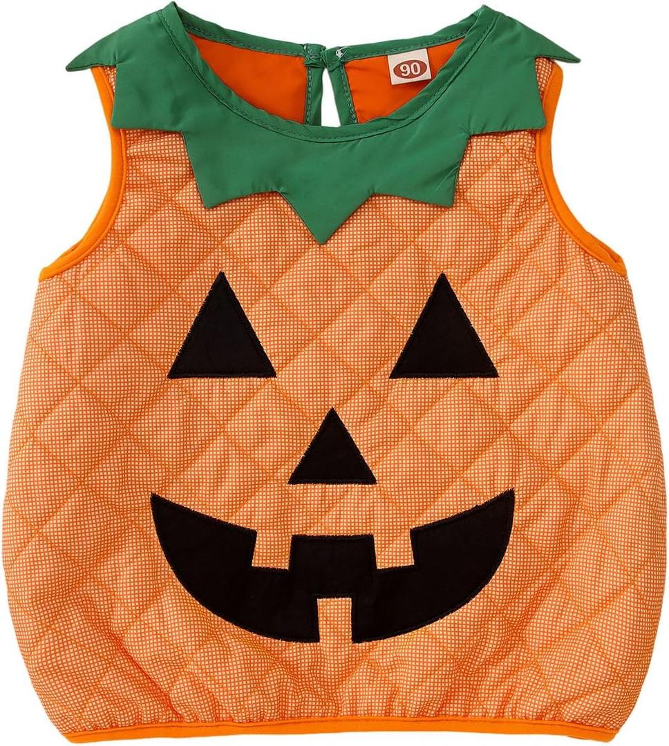 Ritatte Toddler Baby Girl Boy Halloween Outfit Funny Pumpkin Face Sleeveless Shirt Embroidery Pumpkin Spooky Season Tank Tops (18-24 Months, Orange-black)