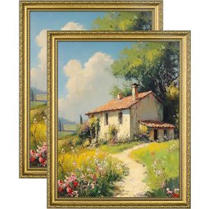 Eletecpro 11x14 Picture Frames Set of 2, Vintage Frame with Glass Cover, Ornate Gold Photo Frames Display 8x10 Photo with Mat or 11x14 without Mat for Tabletop or Wall Mount, Gold