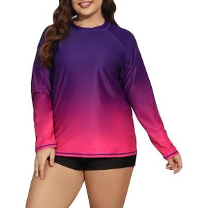 Halcurt Women Long Sleeve UPF 50+ Swimsuits Plus Size Two Piece Rashguard Purple 1X,XL size