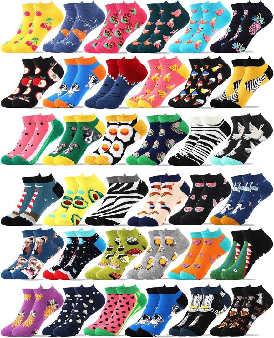 Vabean 36 Pairs Funny Men's Dress Socks Men's Novelty Crew Socks Cotton Dress Bulk Colorful Dress Set for Women Men