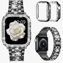 Mosonio Compatible with Apple Watch Band 38mm 40mm 41mm 42mm 44mm 45mm 46mm 49mm with 2 Pack Case Women, Jewelry Replacement Metal Bands Strap with Bling PC Protective Case for iWatch Ultra SE Series 11/10/9/8/7/6/5/4/3/2/1