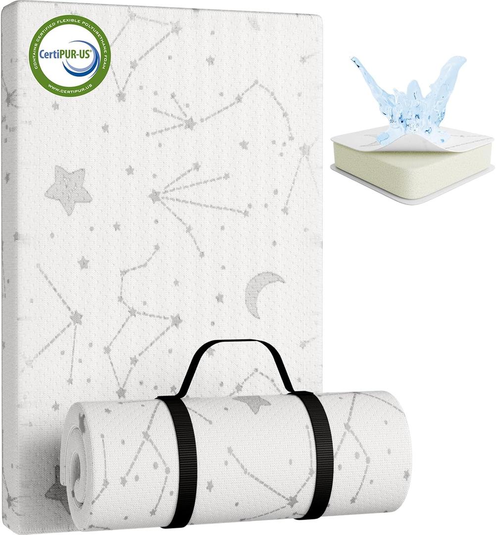 YENING Breathable Pack and Play Mattress Pad 38x26 Waterproof Baby Mattress for Pack N Play Matress Topper Waterproof with Strap