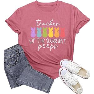 Potia Easter Teacher Shirt for Women Happy Easter Bunny Shirts Teacher of The Sweetest Tees Tops Pink XL