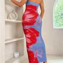 SOLY HUX Women's Floral Print Tube Bodycon Long Dress Strapless Sleeveless Summer Maxi Dresses (Purple, XS)
