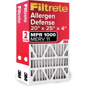Filtrete 20x25x4 AC Furnace Air Filter, MPR 1000, MERV 11, Fits Honeywell & AprilAire Space-Gard, Allergen Defense, Electrostatic Air Cleaning Filter, 2-Pack (actual size 19.88 x 24.63 x 4.31)