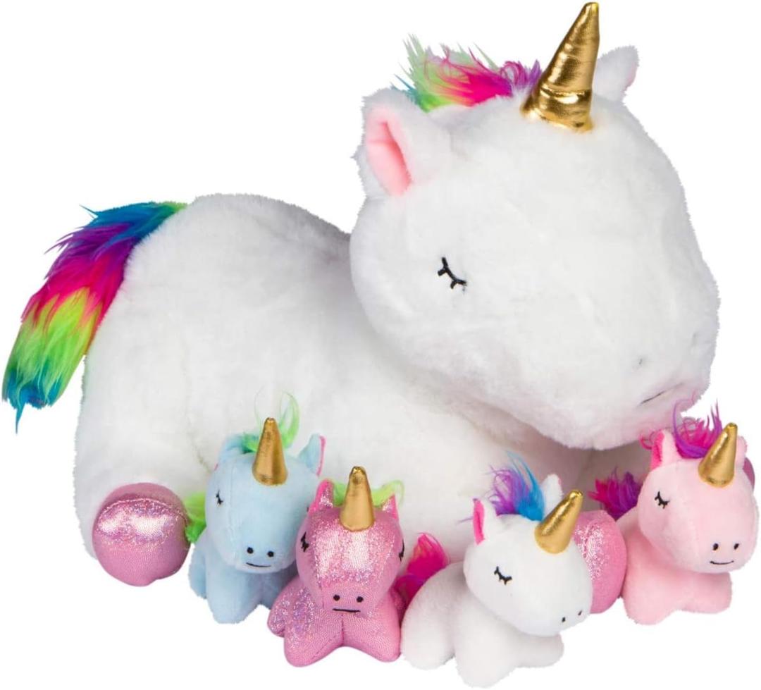 PixieCrush Unicorn Stuffed Animals for Girls, Set of 5 - Mommy with Babies - Magical Giant Stuffed Animal - Enchanting Unicorn with Babies Set - Plush Animals for Kids