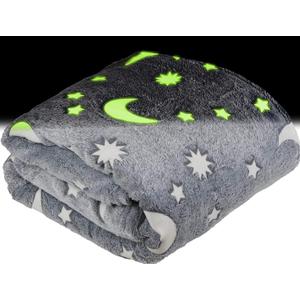 SP HOME GOODS Glow in The Dark Throw Blanket Gift for Girls and Kids Ages 4-14 and for Grandkids - [Grey] 50 x 60 Inches Fun, Cozy Fleece Throw Blanket