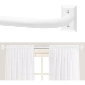 White Wrap Around Curtain Rods 28 to 48 Inch:Blackout Heavy Duty Adjustable Window Curtain Rod Room Darkening,1Inch Modern Industrial Curved French Return Metal Drapery Rods Easy Install,White