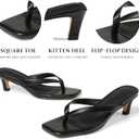 Uacllcau Kitten Heels Sandals for Women Square Open Toe Flip Flops Strappy Heels for Women Sandals Slides (Black) 8