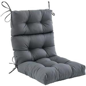 ZEOLABS Outdoor High Back Chair Cushion,Water Resistant Tufted Adirondack Rocking Chair Cushion with Ties,Replacement Seat Cushion for Patio Furniture,Dark Grey 1 Pcs