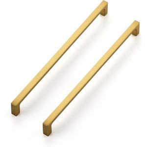 Ravinte 30 Pack 10 Inch Solid Square Cabinet Pulls - Brushed Brass Handles for Kitchen Cabinets & Drawers (10" Hole Center)