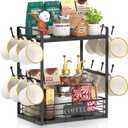 EsLuker.ly Coffee Bar Station Organizer Mug Cup Holder Stand for Countertop, Multi-Functional 2 Tier Mug Tree Rack for Kitchen, Storage Shelf with 12 Hooks, Black(Patented Design)