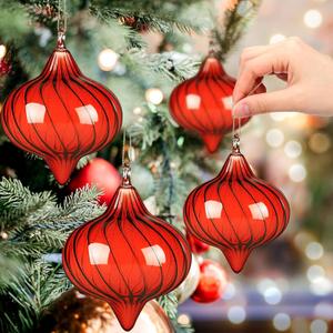 LemonRoad 4 Pcs Large Christmas Red Glass Ball Ornaments, 4.75 in Shiny Hand Blown Crafted Glass Ball Decorations for Christmas Tree Hanging, Windows, Patios, Gardens, Indoor Outdoor Space Decor