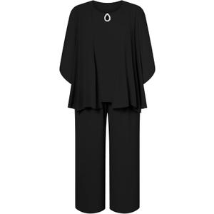 Plus Size Pants Suits 3pcs Mother of The Bride Suits for Wedding Guest Black 16 Plus