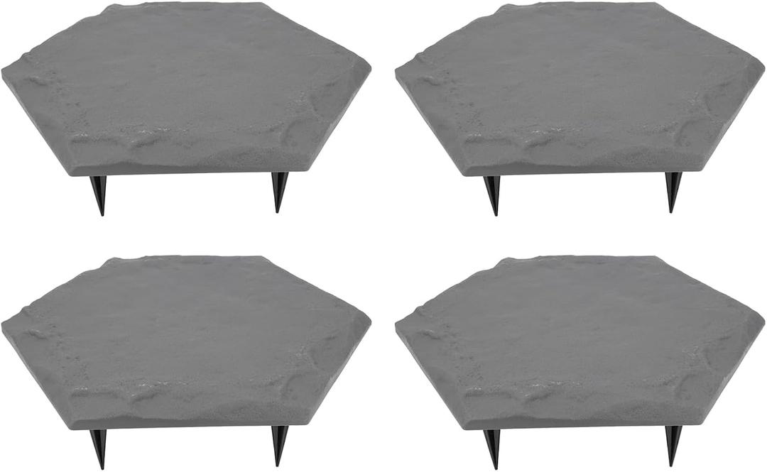 4Pcs Large Stepping Stones,Outdoor Stepping Stones with 24pcs Ground Stakes,Outside Flooring Pavers Decorative for Garden Yard Lawn Pathway Walk Way (Grey)