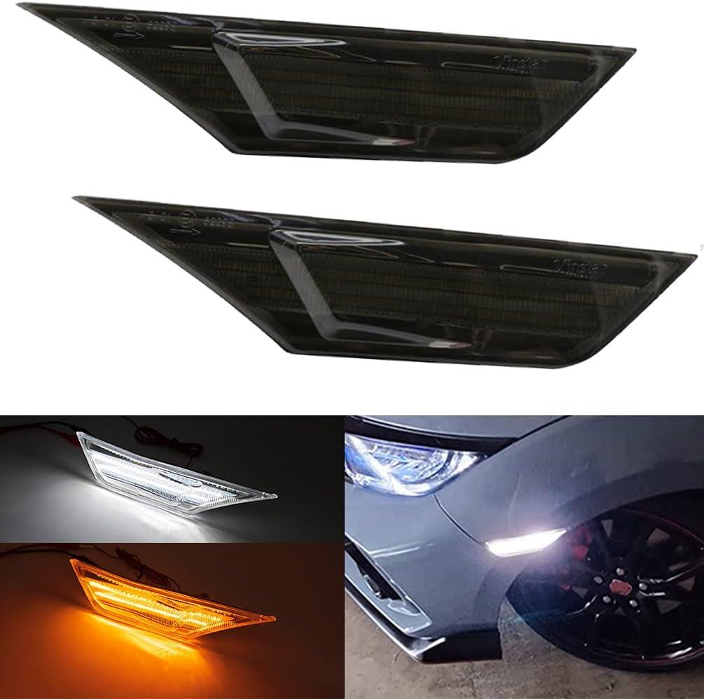 Civic LED Side Marker Lights For 2016-2021 Honda Civic Sedan Coupe Hatchback Smoked Lens Sidemarker Amber LED Turn Signal/White LED Running/Position/Parking Lights OEM#H02551127N (Smoky Lens Civic Side Marker)