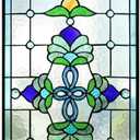 Yogoart Extra Large 32 Inch Vertical Blue Victorian Stained Glass Window Panels Hanging Transom Window Panels 20 Inch Wide