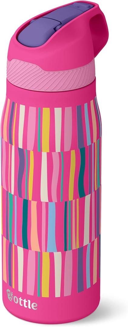 Ottle Cove Cruiser Stainless Steel Water Bottle - 24 oz Insulated Flask with Leak Proof Lid BPA-Free - Reusable Gym Water Bottle for Travel, Camping & Sports - Candy Stripes Allover
