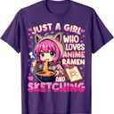 Just A Girl Who Loves Anime Ramen and Sketching Japan Anime T-Shirt, Small