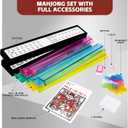 Premium Mahjong Tile Set, American Mahjong Set with 4 Racks and Pushers, 166 Mah Jongg Tiles with Wind Indicator, Dice & Chips, Manual, All In One Maahj Gifts for Travel (Black Leatherette Case), 11 inches x 21 inches