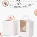 qiqee 100Packs Cupcake Boxes Individual Cupcake Holders Disposable White Single Cupcake Boxes with Window 3.7 * 3.7 * 4.5inch Cupcake Containers