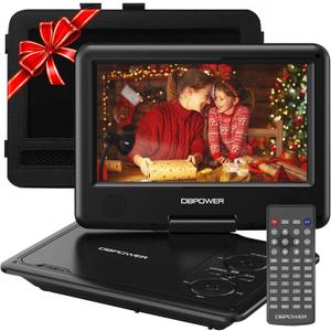 DBPOWER 11.5" Portable DVD Player, 5-Hour Built-in Rechargeable Battery, 9" Swivel Screen, Support CD/DVD/SD Card/USB, Remote Control, 1.8 Meter Car Charger, Power Adaptor and Car Headrest (Black)