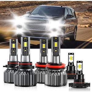 Compatible For GMC Yukon 2015-2019 9005 H11 High/Low Beam 5202 Fog Light Bulbs, 600% Brightness 6500K White with Cooling Fan, Plug and Play, IP68 Waterproof Pack of 6 Compatible For GMC Yukon 2015-2019 9005 H11 High/Low Beam 5202 Fog Light Bulbs, 600% Brightness 6500K White with Cooling Fan, Plug and Play, IP68 Waterproof Pack of 6