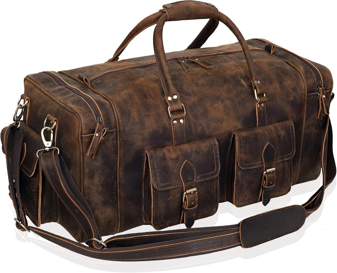 Large Duffel Bags For Men Holdall Leather Travel Bag Overnight Gym Sports Weekend Bag (BROWN)