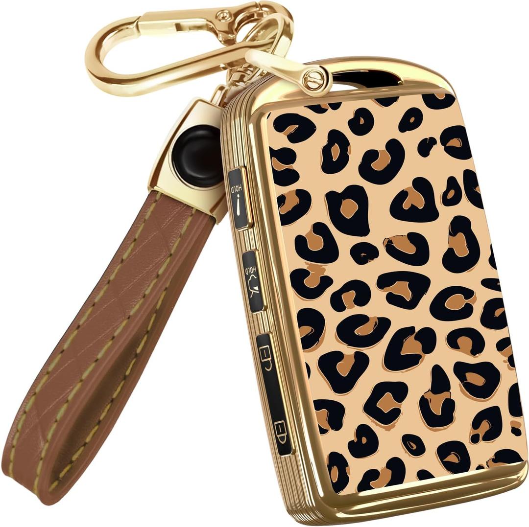 Lucrum Compatible with Mazda Key Fob Cover & Leather Keychain - TPU Case for 3, 6, CX-5 CX-9 CX-30 CX-50 CX-70 (2019-2025) (Leo Vibe)