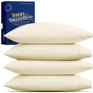 TEXAS LINEN CO. Premium Egyptian Cotton Pillow Cases Standard/Queen Size Set of 4 - Luxury High Thread Count Cotton Pillow Cases (2 Pair, Ivory), Silky Soft, Cooling Extra Long Staple Pillowcases